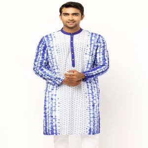 Blue Tie-Dyed and Printed Joysree Silk Panjabi